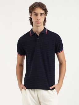 United Colors of Benetton - Regular Fit Textured Terry Jacquard Navy Blue Polo T-Shirt