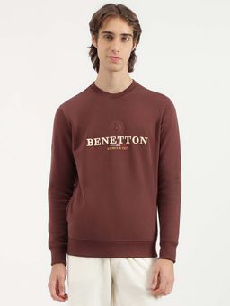 United Colors of Benetton - Regular Fit Crew Neck Typography Emblem Brown Sweatshirt