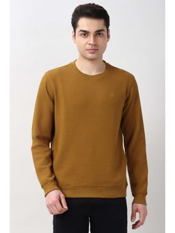 Peter England - Men Yellow Textured Crew Neck Sweatshirt