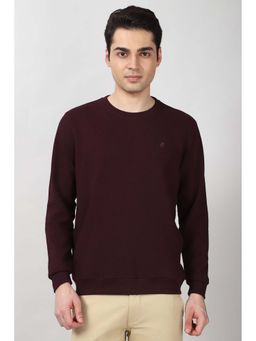 Peter England - Men Wine Textured Crew Neck Sweatshirt