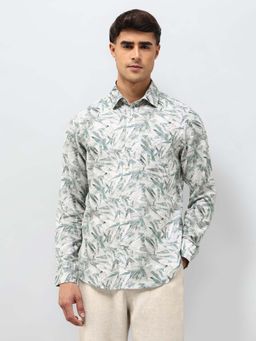 U.S. POLO ASSN. - Mens Tropical Printed Tailored Fit Green Casual Shirt