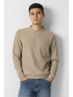 Van Heusen - Men Beige Textured Crew Neck Sweatshirt