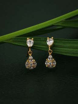 Carlton London - Gold Toned Cubic Zirconia Studded Teardrop Shaped Drop Earrings