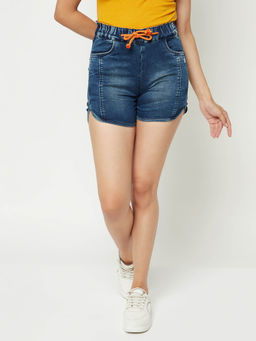 CRIMSOUNE CLUB - Women Navy Blue Denim Hot Shorts