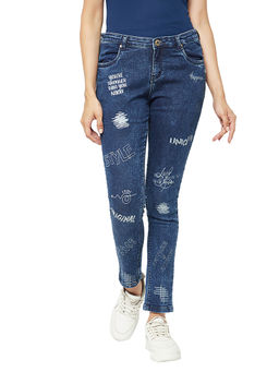 CRIMSOUNE CLUB - Women Navy Blue Printed Skinny Jeans