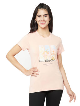 CRIMSOUNE CLUB - Women Peach Printed T-Shirt