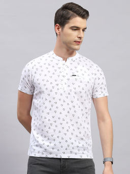 Monte Carlo - Men White Printed Half Sleeve Regular Fit Kurta