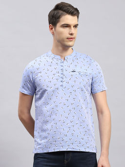 Monte Carlo - Men Sky Blue Printed Half Sleeve Regular Fit Kurta