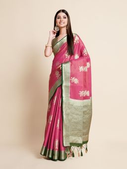 Mimosa - Women Traditional Vakrangi Kanjivaram Art Silk Pink Saree with Unstitched Blouse