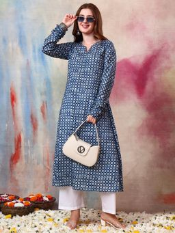 Gahan - Women Pure Cotton Blue Printed Kurta with Pant
