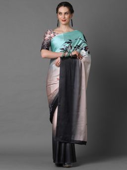 Sareemall - Peach & Sea Green Casual Crepe Printed Saree with Unstitched