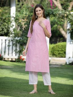 Stylum - Womens Woven Striped Cotton Blend Straight Kurta