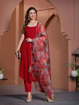 Stylum - Womens Solid Rayon Kurta Pant With Printed Dupatta Maroon (Set of 3)