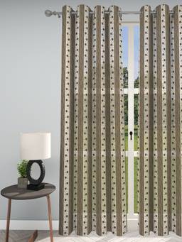 GM - Floral Embroidered Brown Sheer Door Curtain - Pack Of 1 (4.3 X 7 Feet, Gold)