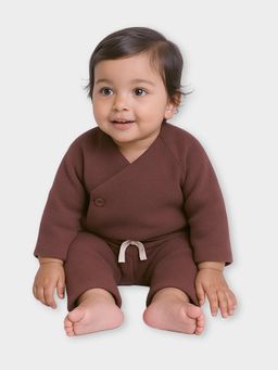 Mi Arcus - Brown Round Neck Raglan Sleeves Wrap Over Top and Pyjama