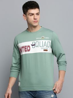 SHOWOFF - Mens Round Neck Printed Sea Green Pullover Sweatshirt