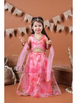 Titrit - Sleeveless Floral Organza Lehenga with Choli and Dupatta (Set of 3)