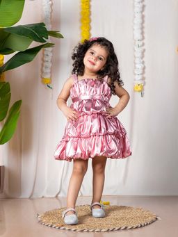 Titrit - Pink Solid Lycra Shoulder Strap Balloon Shaped Dress