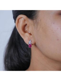 ZISTHI - 925 Sterling Silver Rhodium Plated Ruby Studded Oval Studs Earrings