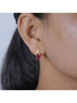 ZISTHI - 925 Sterling Silver Gold Plated Ruby Studded Drop Earrings