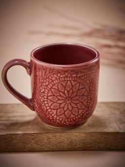 Fabindia - Pushp Embossed Coffee Mug Red