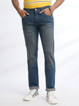 Greenfibre - Mens Blue Cotton Stretch Slim Fit Washed Jeans