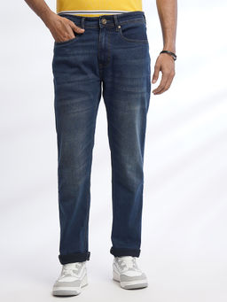 JadeBlue - Mens Navy Blue Cotton Stretch Regular Fit Washed Jeans
