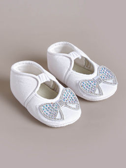 Hopscotch - Bow Applique Booties White