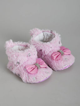 Hopscotch - Fluffy Bow Ankle Length Booties Pink
