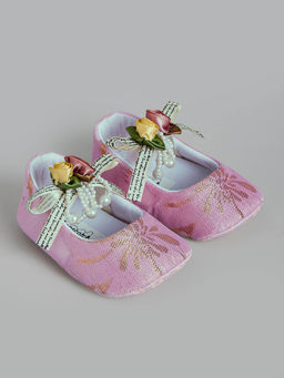 Hopscotch - Sparkly Floral Applique Booties Pink
