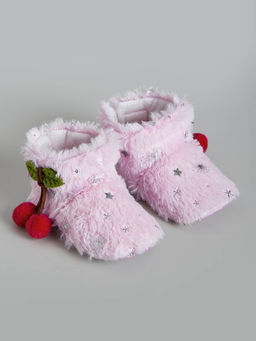 Hopscotch - Fluffy Pom Pom Booties Pink