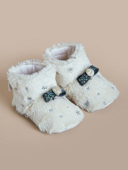 Hopscotch - Fuzzy Bow Band Booties White