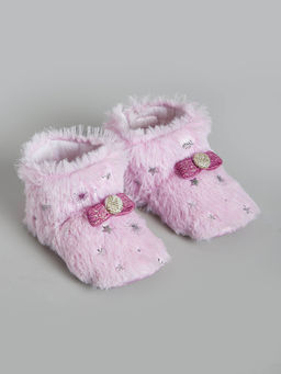 Hopscotch - Fuzzy Bow Band Booties Pink