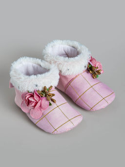 Hopscotch - Rose Fur Trim Booties Pink