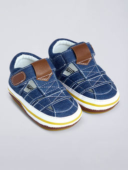 Hopscotch - Velcro Strap Denim Booties Blue