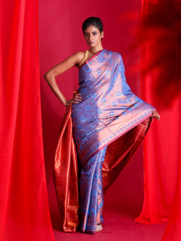 Beatitude - Blue Woven Banarasi Saree with Unstitched Blouse