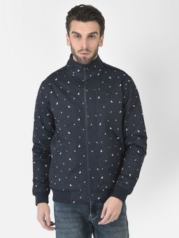 CRIMSOUNE CLUB - Men Navy Blue Printed Bomber Jacket