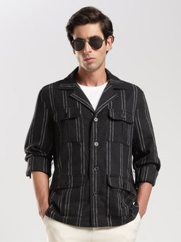 MR BUTTON - Black Striped Regular Fit Shacket