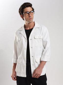 MR BUTTON - White Stripe Regular Fit Shacket