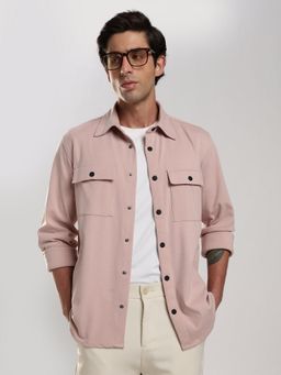 MR BUTTON - Pink Solid Regular Fit Shacket