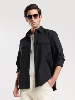 MR BUTTON - Black Solid Regular Fit Shacket