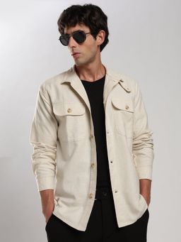 MR BUTTON - Cream Solid Regular Fit Shacket