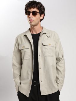 MR BUTTON - Grey Solid Regular Fit Shacket