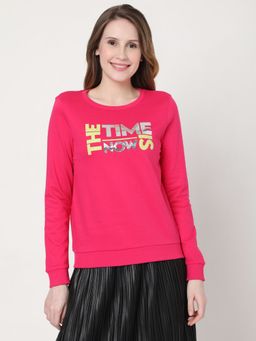 VERO MODA - Women Typography Pink Sweatshirt