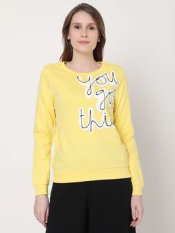VERO MODA - Women Typography Yellow Sweatshirt