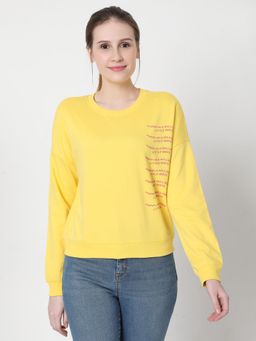 VERO MODA - Women Typography Yellow Sweatshirt