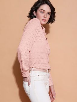 VERO MODA - Women Self Design Pink Shirt
