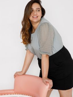 VERO MODA - Women Self Design Grey Top