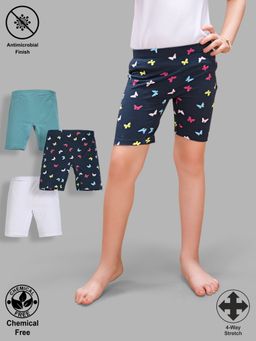 TRESNOVA - Kids Girls Cotton Lycra Antimicrobial Butterfly Cycling Shorts (Pack of 3)