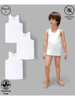 TRESNOVA - Kids Boys Cotton Anti-Microbial White Vests (Pack of 3)